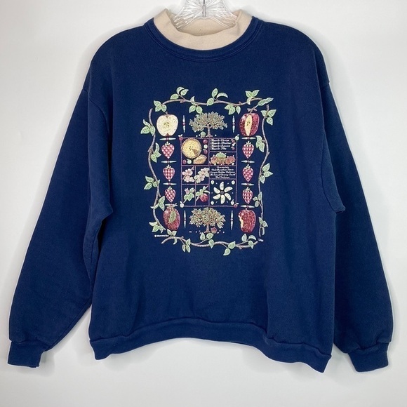 Morning Sun Tops - Vintage Morning Sun Blue Grandma Sweatshirt Pie Apples Strawberry Petite Large